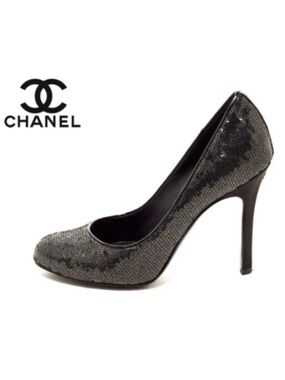 CHANEL Black Sequin Sparkle CC Pumps | 38